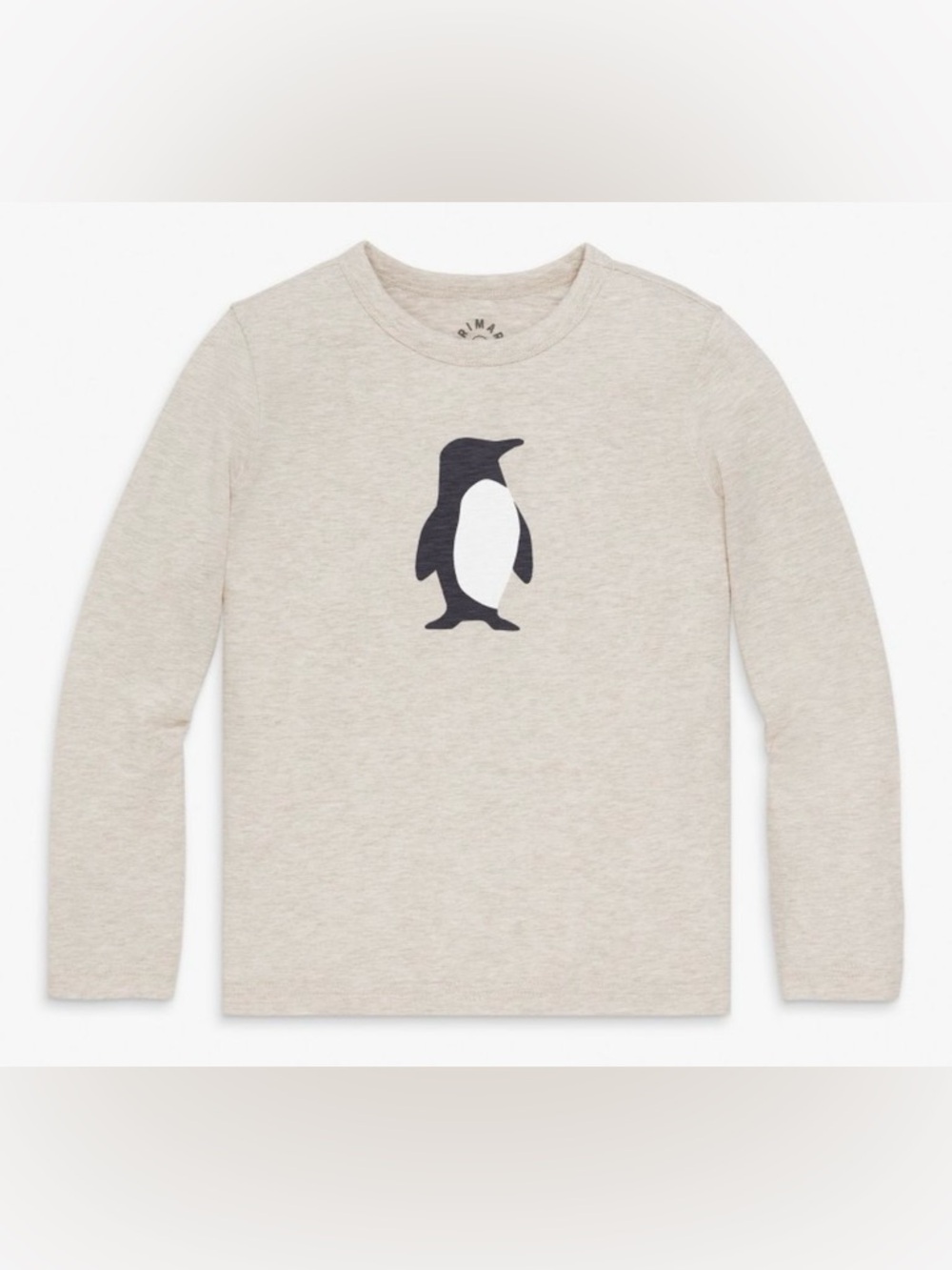 Primary Long Sleeve Penguin Tee in Heather Dune, size 18-24 mo